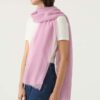 Woman wears cashmere featherweight scarf in Wisteria
