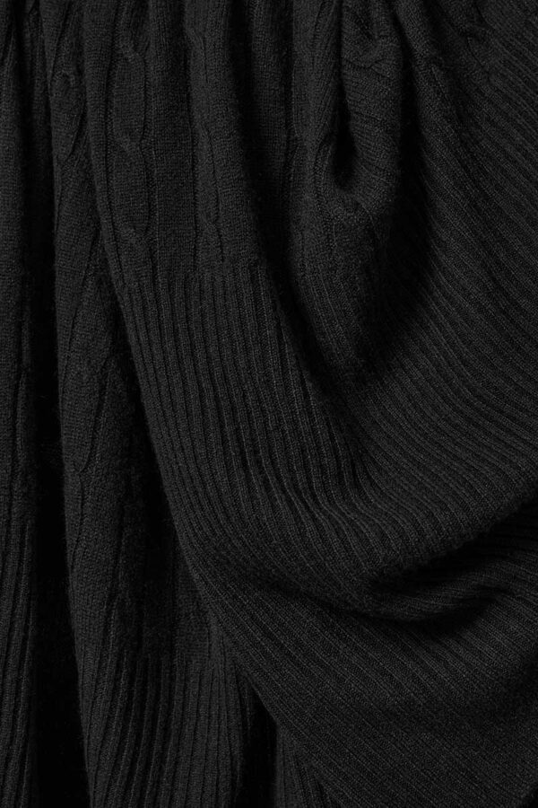 Cashmere Cable Knit Throw Blanket in Black